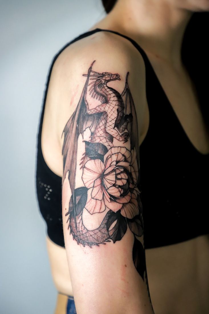 Dragon and rose
